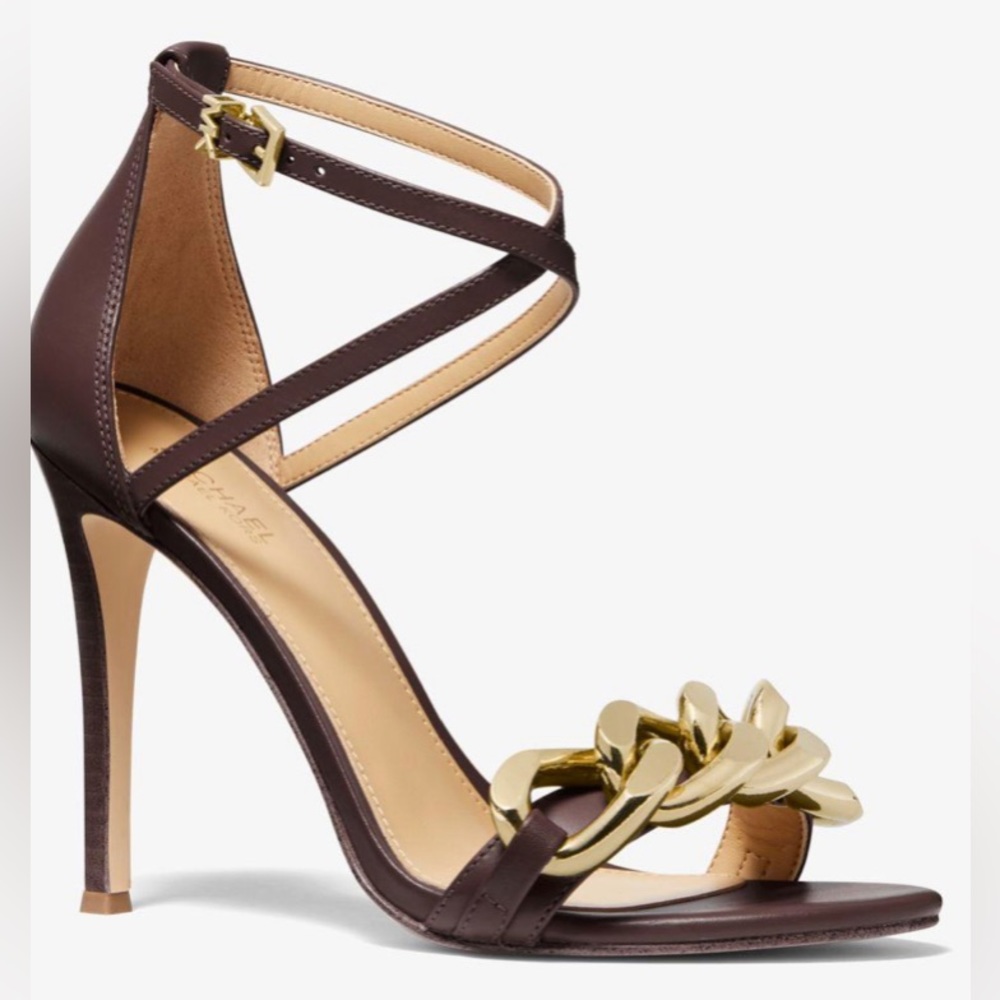 MICHAEL MICHAEL KORS Chocolate Brown Scarlett Chain Link Leather Sandal size 8.5